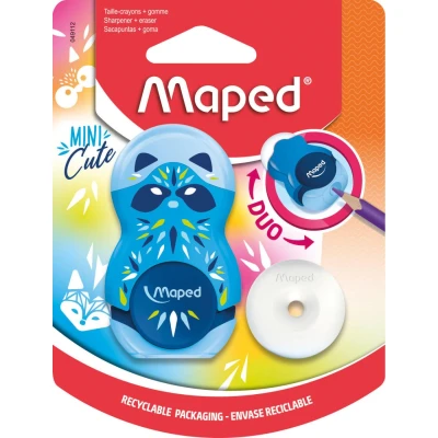 Abbildung von Maped 2in1 Radier/Anspitzer LOOPY MINI CUTE, nachfüllbar, inkl. 1x Ersatz Radierer zufällige Farbauswahl für dünne Stifte, 049112, Mehrfarbig