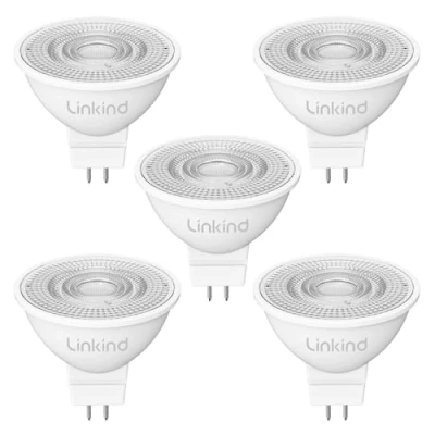 Abbildung von Linkind 12V GU5.3 LED 3.4W, 35 Watt ersetzt, 2700K Warmweiß 36 Abstrahlwinkel Spot MR16, 360Lm AC/DC Leuchtmittel, 25,000 Std. Lebensdauer, Nicht dimmbar, 5 Stück