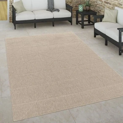 Abbildung von Paco Home In &amp; Outdoor Teppich, Terrasse u. Balkon, Wetterfest Skandinavischer Stil, Grösse:80x150 cm, Farbe:Beige 4