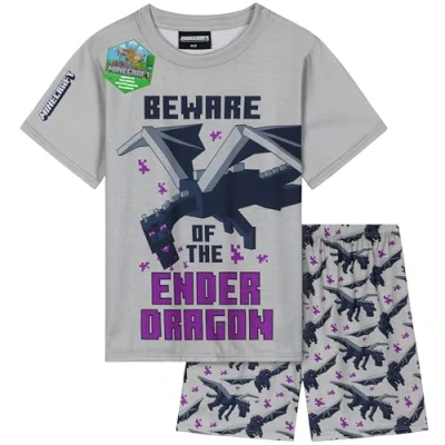 Abbildung von Get Trend Minecraft Schlafanzug Kinder Jungen Kurz Sommer Pyjama Set Atmungsaktiv Creeper Teenager Gamer Geschenke für Jungs (11 12 Jahre, Grau Minecraft)