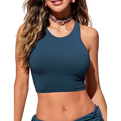 Abbildung von CRZ YOGA Damen Racerback Swim Top Bikini Oberteil Schnell Trocknend Padded Swimsuit Abzeichen Blau 40