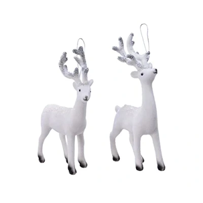Abbildung von Decoris Christbaumschmuck Kunststoff 16cm x 1 Stück Sortiert Hirsch Samt mit Glitzer bruchsicher weiß