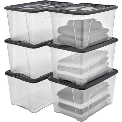 Abbildung von Iris Ohyama Aufbewahrungsboxen mit Deckel, 45L, 6er Set, Schwarz, Sicherer Verschluss, Stapelbar, Griffe, Schlafzimmer, Schrank, Büro, Organisation, BPA freies Plastik, Ordnungsboxen, NTB 45
