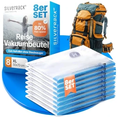 Abbildung von SilverRack Vakuumierbeutel Reise zum Rollen [8 Stück] in (50x70 cm), Praktische Kompressionsbeutel Wiederverwendbar
