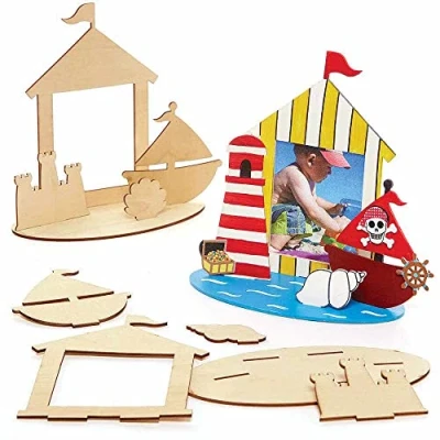 Abbildung von Baker Ross FC802 Strand Holz Bilderrahmen zum Bemalen 4er Pack, für Kinder und Ausstellen