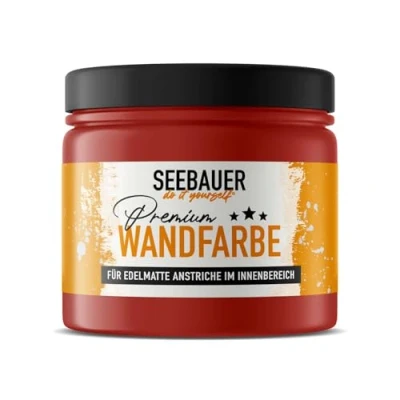 Abbildung von SEEBAUER diy Wandfarbe Rot 300ML für Innen (No. 330 Heavy Red) Edelmatte dunkelrote Innenfarbe Rottöne sehr hohe Deckkraft Matt, Abwaschbar und Tropffrei