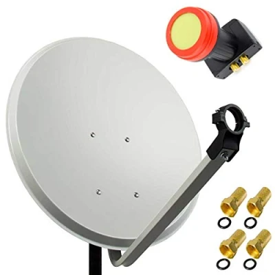 Abbildung von Premium X 45cm Satellitenschüssel Stahl Hellgrau SAT Antenne Sun Twin LNB Satellitenantenne Anlage 4 F Stecker 2 TN