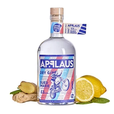 Abbildung von Applaus Dry Gin SUEDMARIE handcrafted nach klassisch schwäbischer Art, mit Wacholder, Amalfizitrone, süsser Angelikawurzel und Ingwer, 1 x 0.5 l