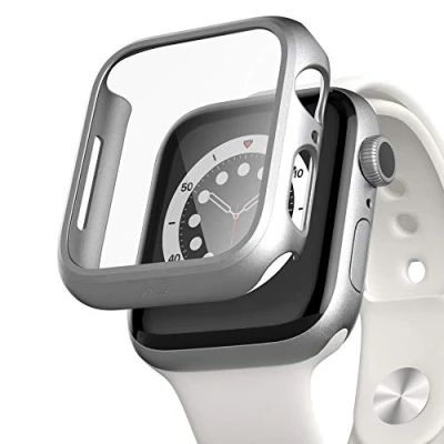 Abbildung von PZOZ Hülle Kompatibel mit Apple Watch Series SE2/SE/6/5/4 44mm PET Displayschutz, iWatch Sehr stark PC Schutzhülle, All Around Schutz Case für (Silber)