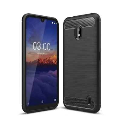 Abbildung von betterfon Nokia 2.2 Hülle Carbon Look Outdoor Stoßfeste Handy Tasche Hybrid Case Schutzhülle TPU Silikon Cover Bumper für Schwarz