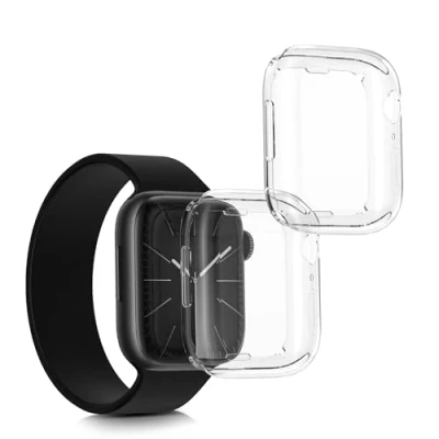 Abbildung von kwmobile 2X Schutzhülle kompatibel mit Apple 45mm Watch 9 / 8 7 (45mm) Hülle Fullbody Cover Set aus Silikon Transparent