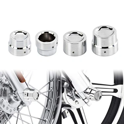 Abbildung von HDBUBALUS Vorderachsenmutterkappen für die Hinterachse, passend Harley Sportster XL 1200 Dyna Softail Fat Boy Touring Street Road Electra Tri Glide, 4 Stück, Chrom