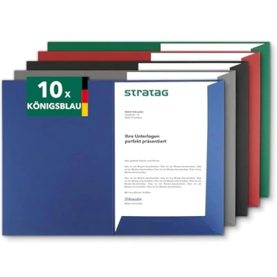 Abbildung von Präsentationsmappe A4 in Königsblau (10 Stück) sehr stabiler 350 g/m² Naturkarton direkt vom Hersteller STRATAG vielseitig einsetzbar für Ihre Angebote, Exposés, Projekte oder Geschäftsberichte