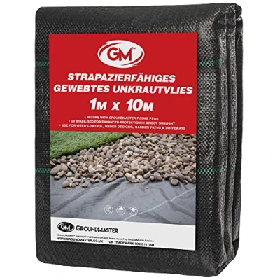 Abbildung von GroundMaster Unkrautvlies Extra Stark (1 m Breit x 10 Lang) 100g/m² Wasserdurchlässig, Bodengewebe Unkrautflies für Garten, Hochbeet, Einfahrt usw., Anti Pflanzfolie