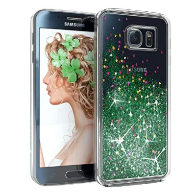 Abbildung von EAZY CASE Hülle kompatibel mit Samsung Galaxy S6 Schutzhülle Flüssig Glitzer, Handyhülle, Schutzhülle, Back Cover Glitter Flüssigkeit, aus TPU/Silikon, Transparent/Durchsichtig, Grün