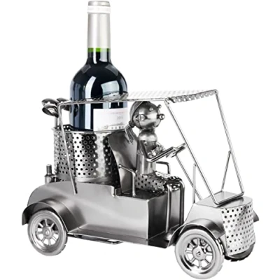 Abbildung von BRUBAKER Flaschenhalter Golfspielerin in einem Golfcart Metall Skulptur Golf Geschenk für Golferin Fans und Sportler Weinflaschenhalter Wein Dekoration mit Geschenkkarte