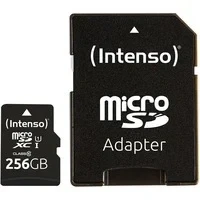 Abbildung von Intenso Premium microSDXC 256GB Class 10 UHS I Speicherkarte inkl. SD Adapter (bis zu 90 MB/s), schwarz