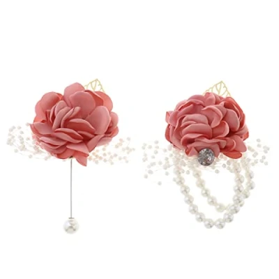 Abbildung von YINETTECH Ansteckblume für Handgelenk, Hochzeit, Party, Abschlussball, Braut, Seide, Bräutigam, Rose, Boutonniere, Hochzeitsarmband, Handblumen, Rosa, 2 Stück