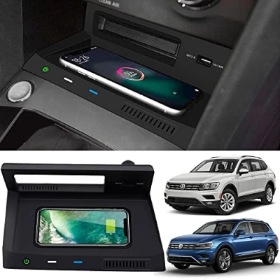 Abbildung von Singkin Kabelloses Ladegerät Auto Kompatibel mit VW Tiguan 2018 2019 2020 2021, 15W Schnellladendes Handy für Volkswagen Center Console Zubehörfeld, Geschenk Besitzer