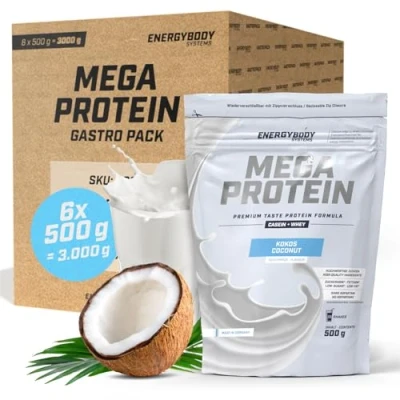 Abbildung von Energybody Mega Protein Kokos/Gastropack 3000 g/Mehrkomponenten mit Casein Whey Mix als Eiweißshake/Eiweisspulver ohne Aspartam/Protein Pulver