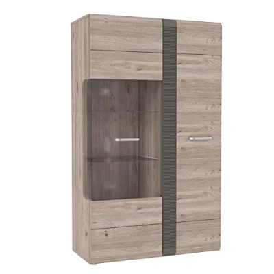 Abbildung von FORTE Locarno Vitrine mit 1 Tür und Glastür, Holzwerkstoff, Nelson Eiche kombiniert Grau Matt, 94,9 x 158,5 41,1 cm