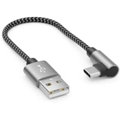 Abbildung von deleyCON 0,15m USB A zu C Kabel Stecker 90 Gewinkelt Kurzes 15cm auf Ladekabel für iPhone 15 16 Pro Max Samsung S25 S24 S23 S22 Pixel iPad MacBook Air Tablets Switch PS5