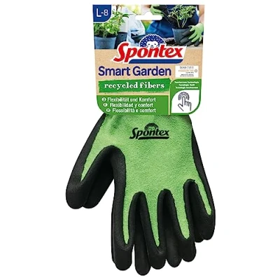 Abbildung von Spontex Smart Garden Gartenhandschuhe, Touchscreen kompatibel, aus recycelten PET Flaschen, mit Nitrilbeschichtung, Größe L, 1 Paar
