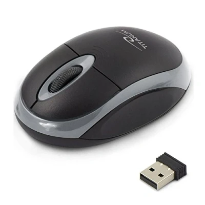 Abbildung von Titanum kabellose Computer Maus mit USB Funkempfänger (klein &amp; handlich, 3 Tasten, Scrollrad, 1000dpi, grau)