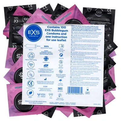 Abbildung von EXS Kondome Bubblegum Flavour leckere Packung mit, 100 St., aromatisierte Kondome, mit Kaugummi Geschmack, Kondomvorrat, Großpackung