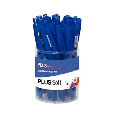Abbildung von Plus Office Soft Pack mit 25 einziehbaren Kugelschreibern, ultraweiches Schreiben und Gefühl, flüssige Viskose Tinte, optimal für Büro, Zuhause Schule, Blau 0,7 mm Strichbreite
