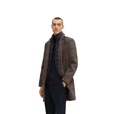 Abbildung von TOM TAILOR Herren 2 in 1 Wollmantel 1032505, 30506 Blue Brown Boucle Wool Check, S