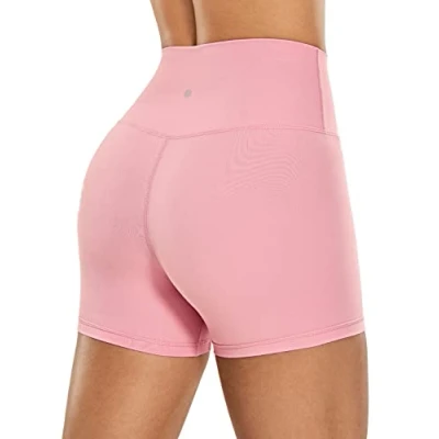 Abbildung von CRZ Yoga Naked Feeling Damen Radlerhose Blickdicht Hohe Taille Kurze Sporthose Sommer Shorts für Gym Sport 10cm Das Herzschlagpulver 34