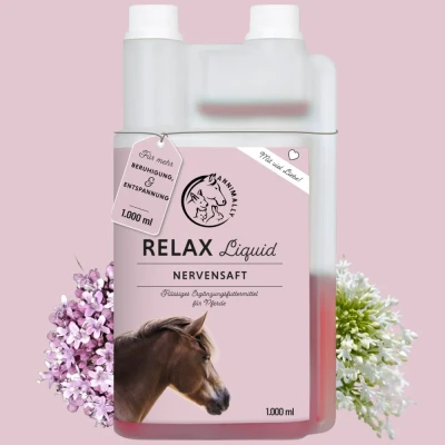 Abbildung von Annimally Relax Liquid für Pferde 1000ml Nervensaft zur Beruhigung beim Pferd mit Baldrian, Hopfen, Tryptophan, B12, Magnesium &amp; Calcium flüssig Gegen Angst, Stress Transport