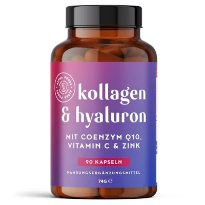 Abbildung von Hyaluron Kollagen Komplex 90 Kapseln Hochdosiert mit CoQ10, Hyaluronsäure, Vitamin C, D, A, Zink &amp; Magnesium Collagen für Haut, Haare, Nägel, Knochen und Gelenke Alpha Foods