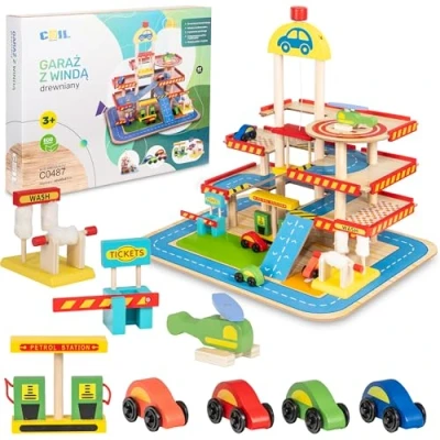 Abbildung von COIL Spiel Parkgarage Parkhaus Holz Spielgarage Lift Auto Garage Holzgarage