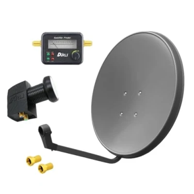 Abbildung von ARLI 60cm HD SAT Anlage grau + Twin LNB Satfinder Antenne (60 cm, Stahl, 2x F Stecker vergoldet Set 10365)