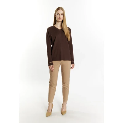 Abbildung von DREIMASTER Klassik Damen Strickpullover XL/XXL / Dunkelbrauner Sand 50% Viskose 28% Polyester 22% Nylon