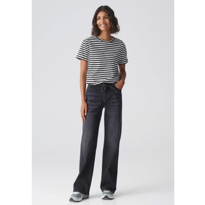 Abbildung von Opus Kurzarm SERZ Stripe Tshirt print, Damen, Größe: 38, Black