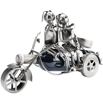 Abbildung von BRUBAKER Weinflaschenhalter Paar auf einem Motorrad, (inklusive Grußkarte), Weinhalter, Wein Geschenk Flaschenhalter für Motorradfahrer
