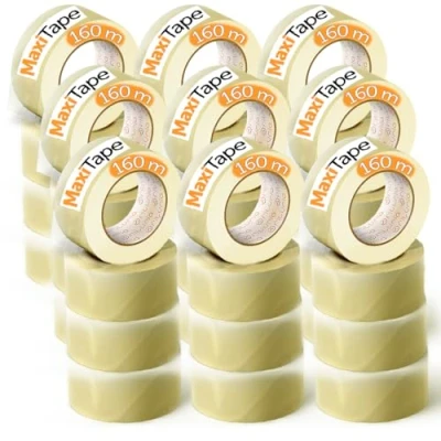 Abbildung von OFITURIA Transparentes Packband zum Verpacken von Kartons für Versand und Umzug. Siegel sichere widerstandsfähige Verpackungen (36mmx160 mts Transparente, 36 Rollo)