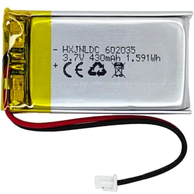 Abbildung von DC 3.7V 430mAh 602035 wiederaufladbare Lithium Polymer Batterie passend für DIY 3.7 5V elektronische Produkte mit eingebautem 2 Draht Batterieaustausch und LED Leuchten
