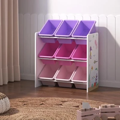 Abbildung von en.casa Kinderregal, »Muxía« Spielregal 9 Boxen mit Ozean Motiv Weiß/Rosa/Lila