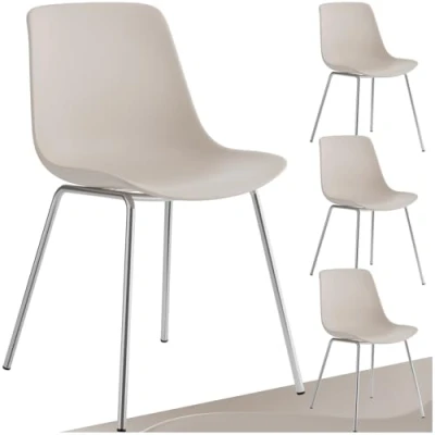 Abbildung von tectake® 4er Set Esszimmerstühle, modernes Design, Kunststoff Stühle mit schlanken Stahlbeinen, ergonomische Küchenstühle rutschfesten Kappen, bequemer Bürostuhl, leichte Reinigung Taupe/Chrom