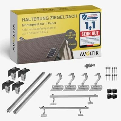 Abbildung von Avoltik Solar Ziegeldach Halterung für Balkonkraftwerk PV Dachmontage Set 1 Solarmodul 3040 mm Dachhalterung mit höhenverstellbaren Dachhaken aus Edelstahl &amp; EASY CLICK Befestigung