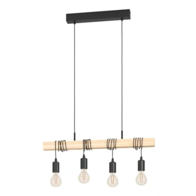 Abbildung von EGLO Pendelleuchte Townshend Holz Vintage, Hängelampe Esszimmer, Hängeleuchte 4 flammig, rustikale Retro Lampe im Industrial Design mit E27 Fassung, schwarz, braun, FSC zertifiziert