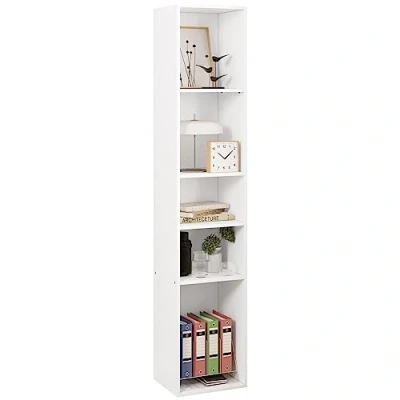 Abbildung von WOLTU Bücherregal, offenes Regal mit 5 Würfeln, Würfelregal Raumteiler Standregal Aktenregal Aufbewahrungsregal schmal, in Wohnzimmer Büro, aus Holzwerkstoff, Weiß, 30x151x26 cm, SK034ws