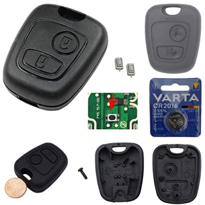 Abbildung von Auto Schlüssel Funk Fernbedienung 1x Gehäuse + 2X Mikrotaster CR2016 Batterie kompatibel für Citroen C1 C2 C3 Peugeot 107 Toyota Aygo