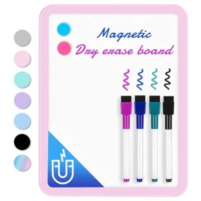 Abbildung von VUSIGN Kleines Whiteboard, trocken abwischbar, 216 x 280 mm, magnetisch, Mini Whiteboard mit Markern für Kinder, Studenten, Kühlschrank, Wand, Spind, Rosa