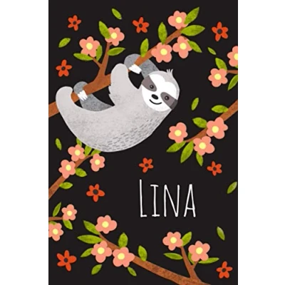 Abbildung von Lina: Personalisiertes Design Notizbuch Faultier Sloth 120 linierte Seiten ( ca.DIN A5 ) , perfekte Geschenkidee für die Schule,Weihnachten mit Name Lina