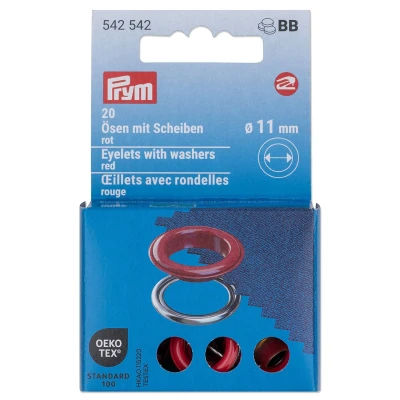 Abbildung von Prym, rot 542542 Ösen mit Scheiben, silberfarbig, vearbeitbar dem Vario Creative Tool, Ø 11 mm, 20